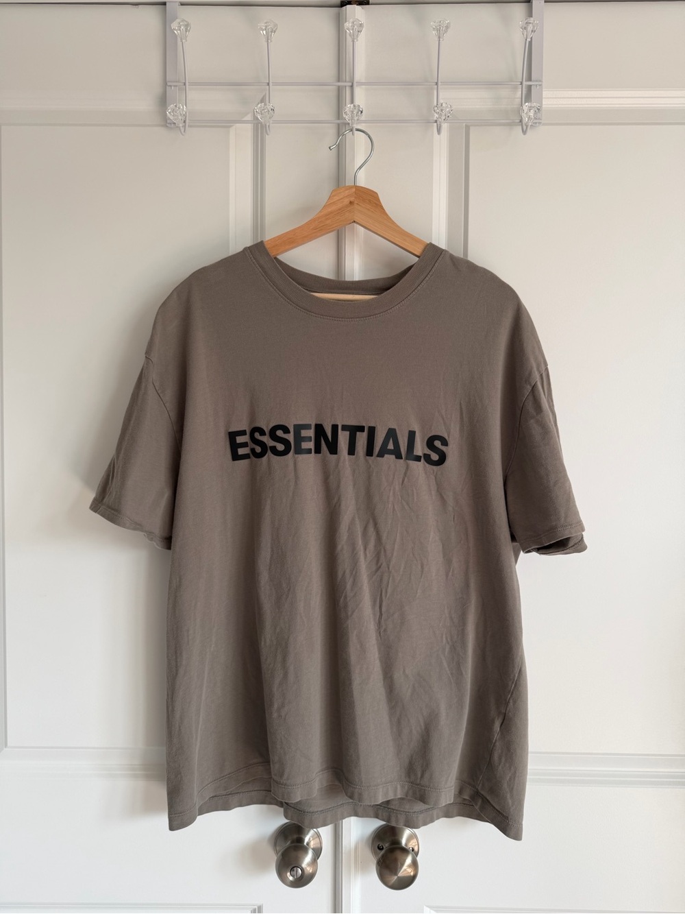 Fear of God ESSENTIALS Short Sleeve Tee in Taupe with Black Logo